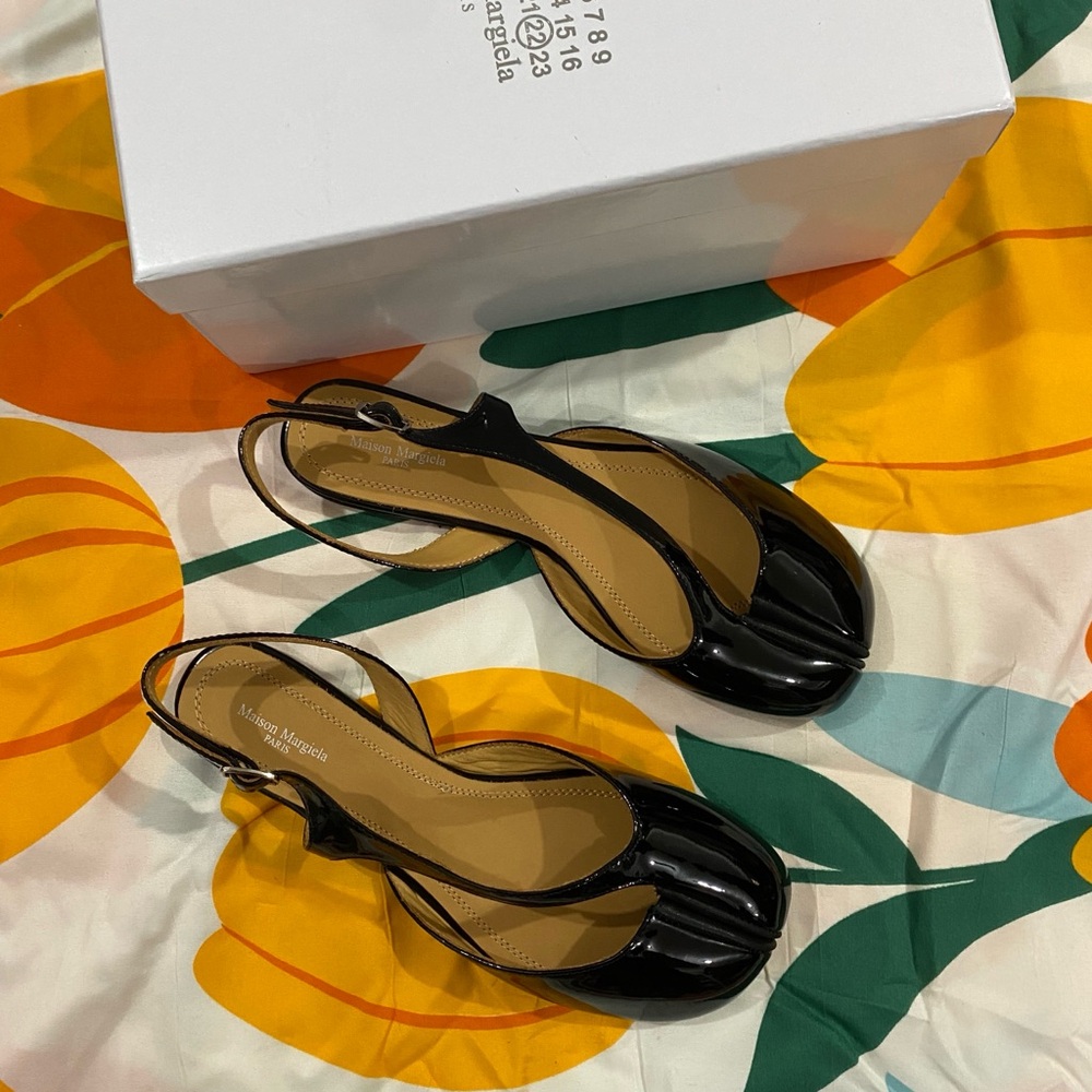 Maison Martin Margiela Black Patent Tabi Slingback Heels